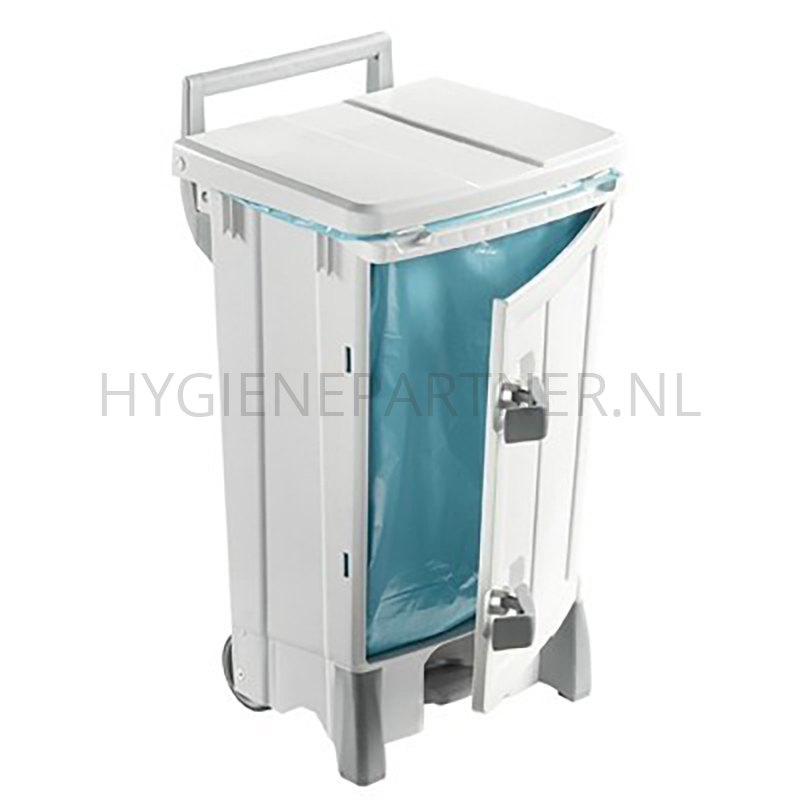 BA011032-30 Kunststof pedaalemmer met deur verrijdbaar 90 liter wit/blauw