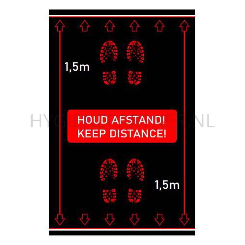 BI251151-40 Mat vinyl ''Afstand houden!'' 98x150 cm zwart/rood