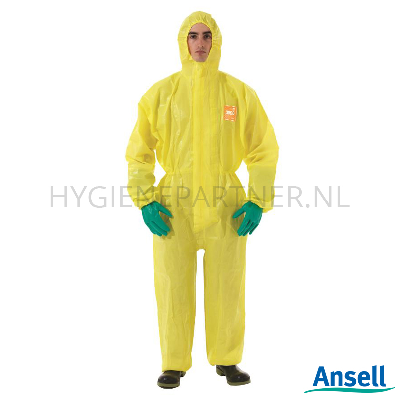 DI051055-60 Ansell AlphaTec 3000 Model 111 wegwerpoverall met capuchon geel