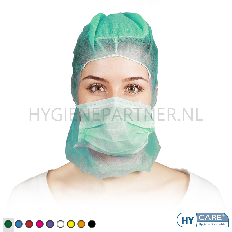 DI991003-20 Hycare disposable astrocap 2-laags mondmasker non-woven polypropyleen groen