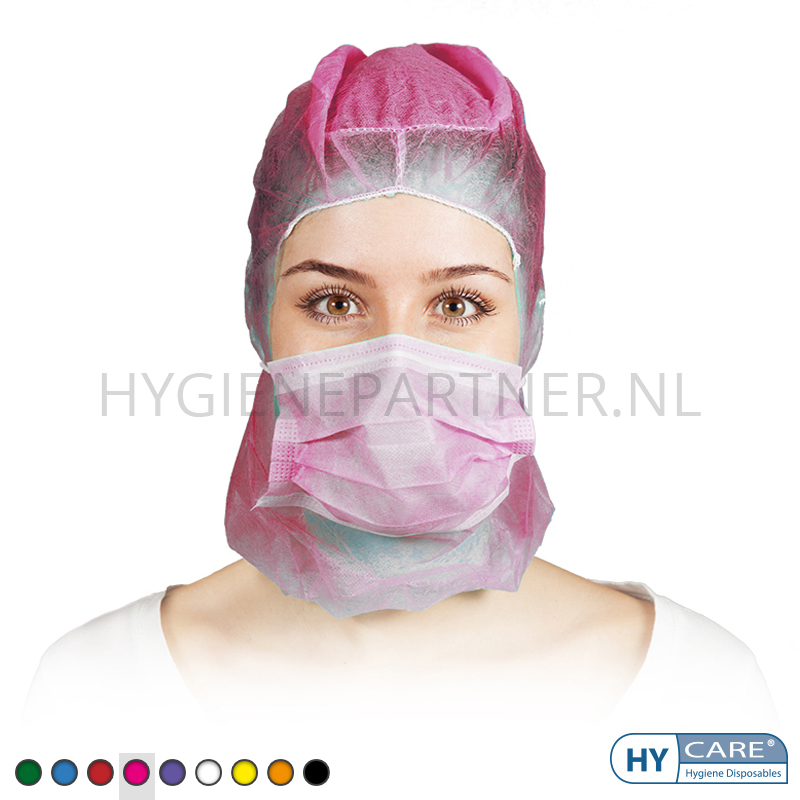DI991003-43 Hycare disposable astrocap 2-laags mondmasker non-woven polypropyleen roze