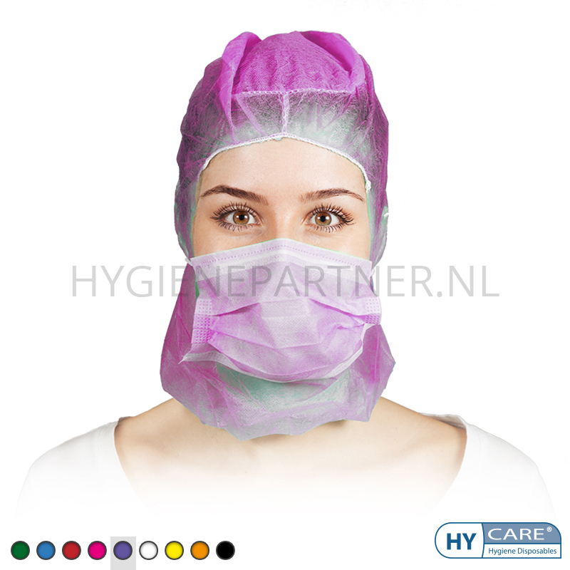 DI991003-48 Hycare disposable astrocap 2-laags mondmasker non-woven polypropyleen paars