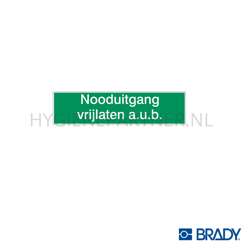SB101186 Brady bord Nooduitgang vrijlaten aub  STN 732 reddingspictogram 297x74 mm