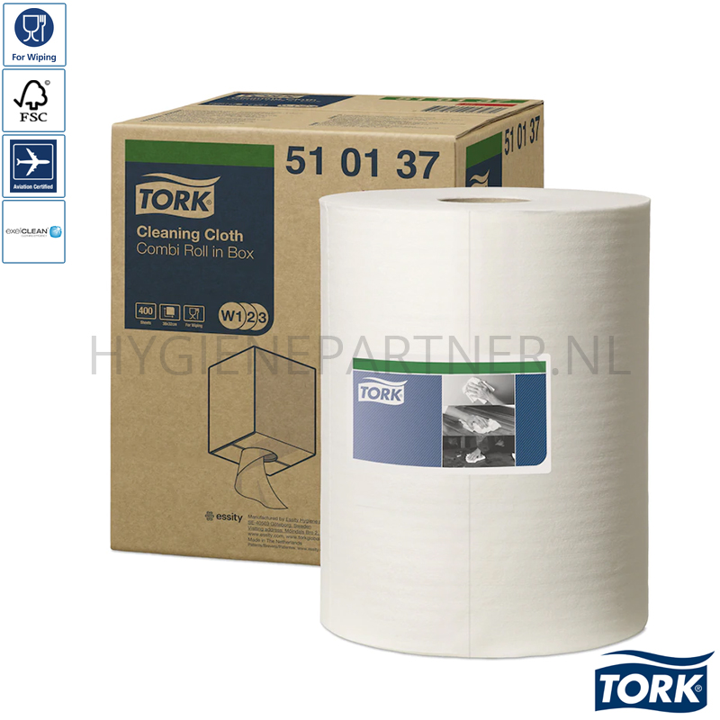 WM701110-50 Tork poetsdoekrol Cleaning Combi rol 1-laags wit