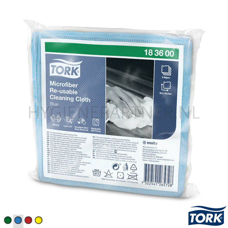WM701160-30 Tork Microfibre Re-usable Cleaning Cloth microvezeldoek 305x305 mm blauw